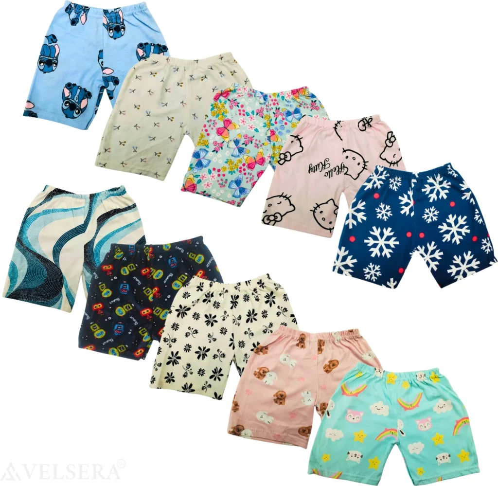 VELSERA Short For Baby Boys & Baby Girls Casual Printed Pure Cotton (Multicolor, Pack of 10)