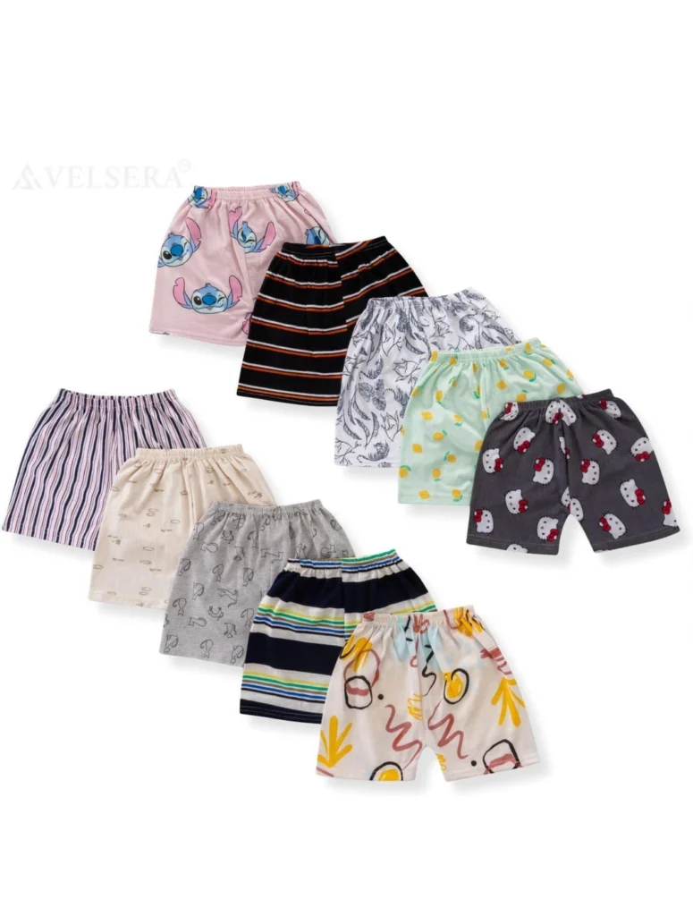 VELSERA Short For Baby Boys & Baby Girls Casual Printed Pure Cotton (Multicolor, Pack of 10)